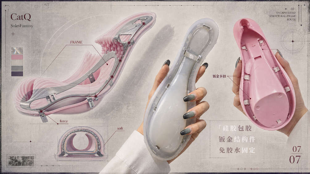 SolesFantasy silicone insole opened to reveal the hidden steel support structure