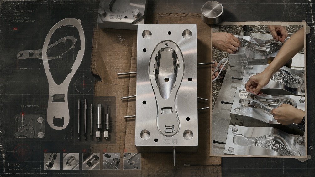 SolesFantasy mould, steel support pieces, and custom pin system during factory development